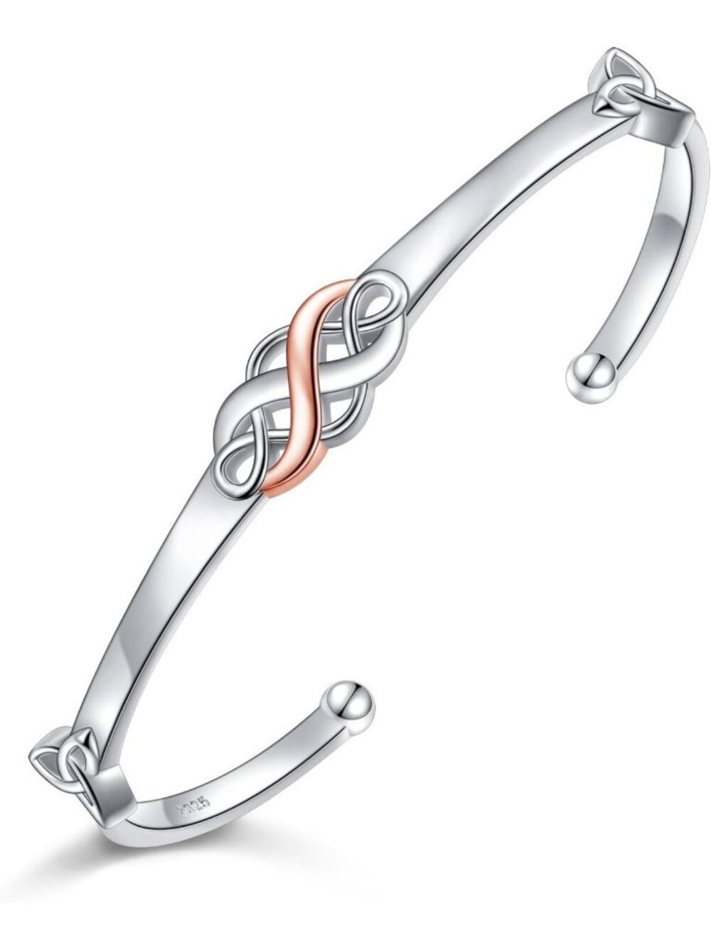 925 Sterling Silver Two-Tone Celtic Knot Bracelet - Elegant Irish Design